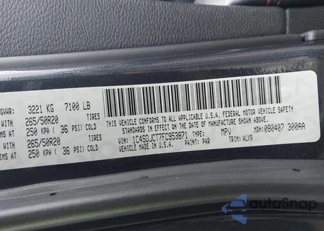 2015 Dodge Durango R/T z USA, uszkodzony, nr VIN 1C4SDJCT7FC953871